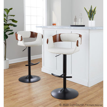 Black Metal, Walnut Wood, Cream Fabric Elisa Adjustable Barstool - Set of 2