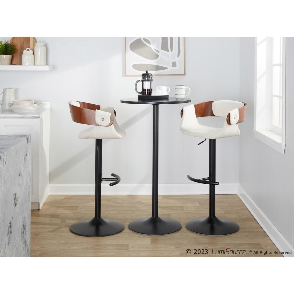 Black Metal, Walnut Wood, Cream Fabric Elisa Adjustable Barstool - Set of 2
