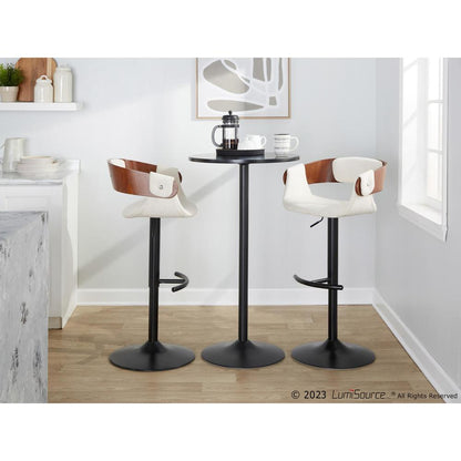 Black Metal, Walnut Wood, Cream Fabric Elisa Adjustable Barstool - Set of 2