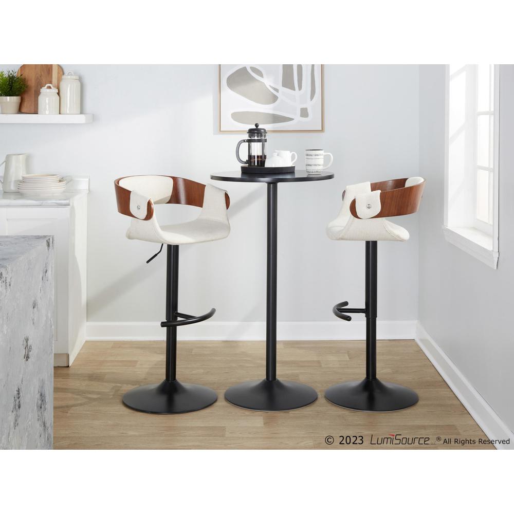 Black Metal, Walnut Wood, Cream Fabric Elisa Adjustable Barstool - Set of 2