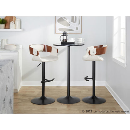 Black Metal, Walnut Wood, Cream Fabric Elisa Adjustable Barstool - Set of 2