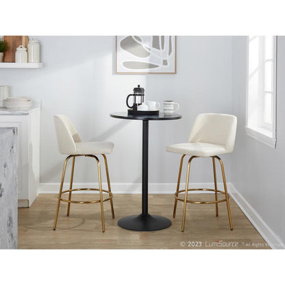 Cream Noise Fabric, Gold Metal Toriano 26" Fixed-Height Counter Stool - Set of 2