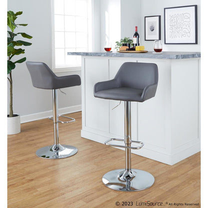 Chrome Metal, Grey PU Daniella Adjustable Barstool - Set of 2