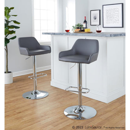 Chrome Metal, Grey PU Daniella Adjustable Barstool - Set of 2