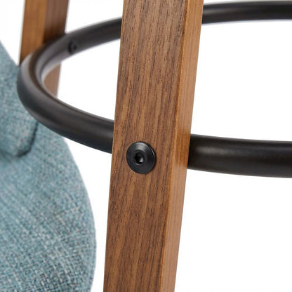 Walnut and Blue Noise Fabric Counter Stools, Mid-Century Modern Style, Set of 2