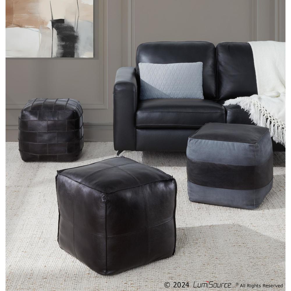 Black Leather, Grey Canvas Cobbler Canvas Pouf