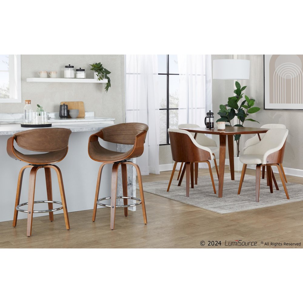 Symphony 26" Fixed-Height Counter Stool - Set of 2 in Walnut Wood