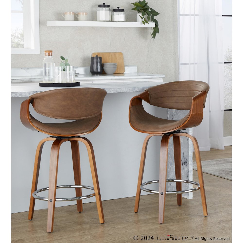 Symphony 26" Fixed-Height Counter Stool - Set of 2 in Walnut Wood