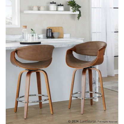 Symphony 26" Fixed-Height Counter Stool - Set of 2 in Walnut Wood