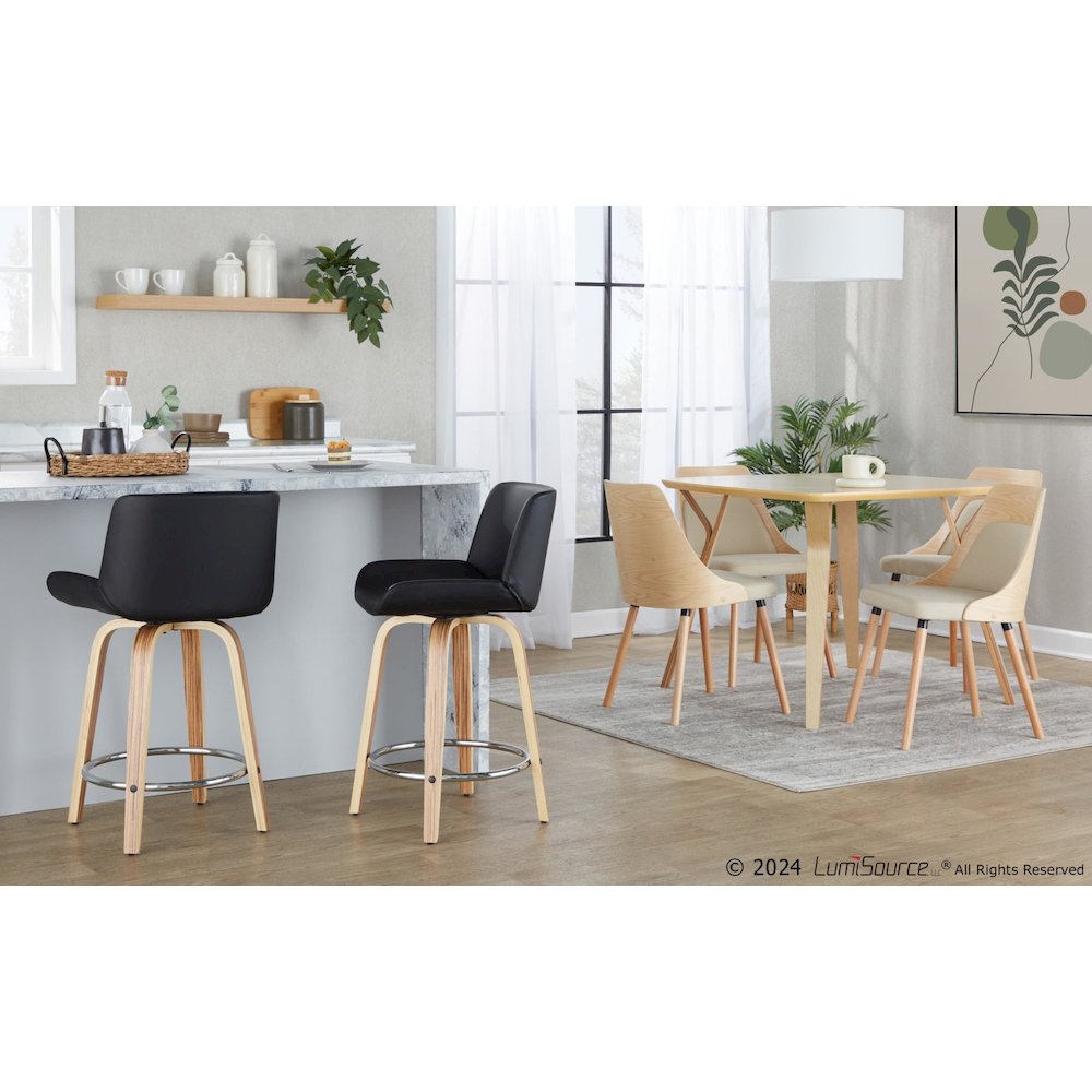 Santi 24" Fixed-Height Counter Stool - Set of 2 in Zebra Wood