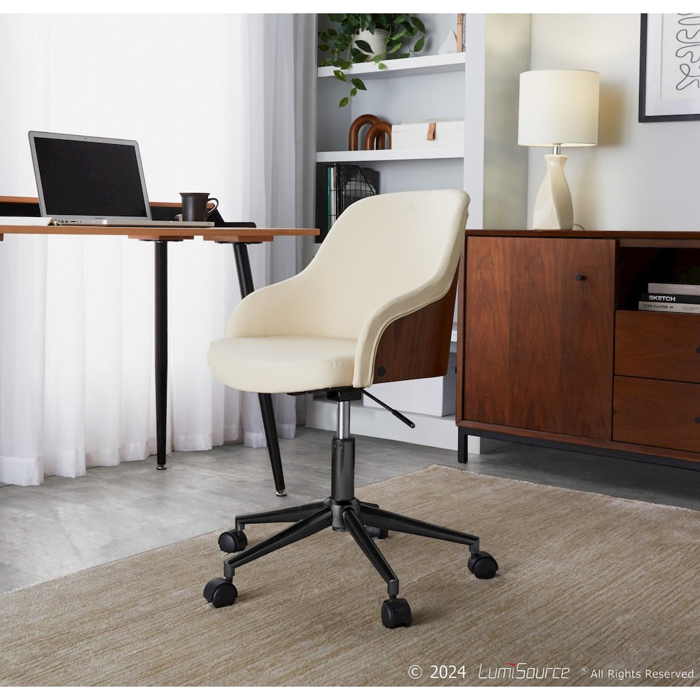 Bacci Office Chair in Black Metal, Walnut Wood, Cream PU color