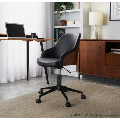 Bacci Office Chair in Black Metal, Walnut Wood, Black PU color