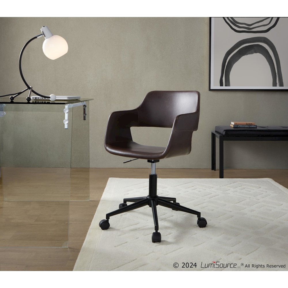 Margarite Task Chair in Black Metal, Espresso PU color