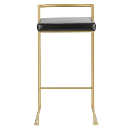 Contemporary-Glam Gold Barstools with Faux Leather Seats, Metal Frame, Set of 2