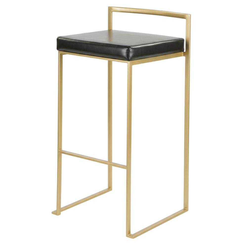 Contemporary-Glam Gold Barstools with Faux Leather Seats, Metal Frame, Set of 2