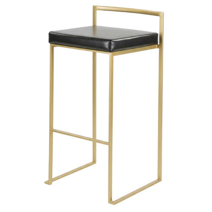 Contemporary-Glam Gold Barstools with Faux Leather Seats, Metal Frame, Set of 2