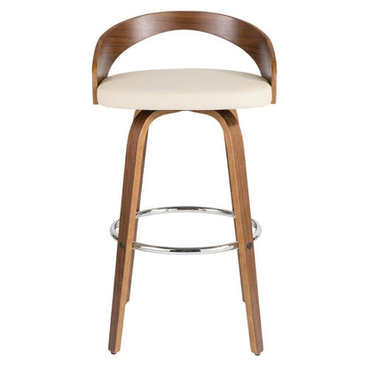 Mid-Century Modern Barstool Set in Walnut and Cream Faux Leather