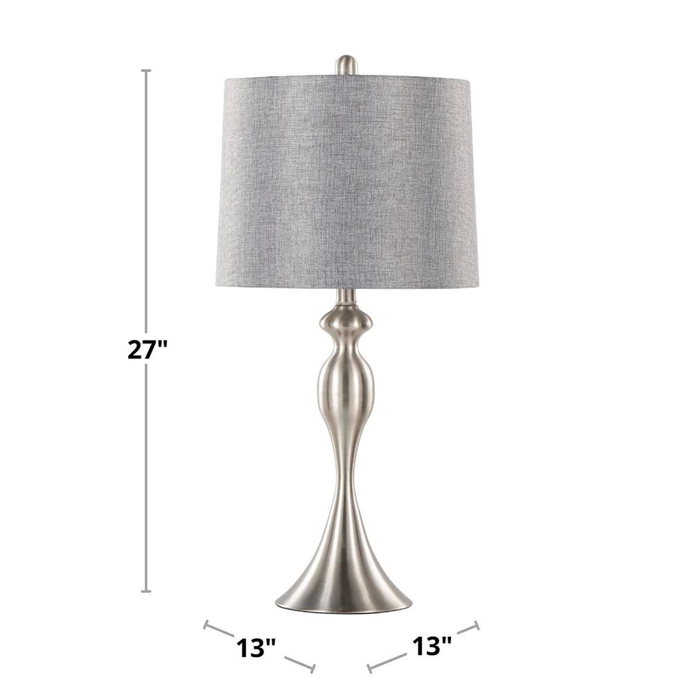 Brushed Nickel, Grey Linen Ashland 27" Metal Table Lamp - Set of 2