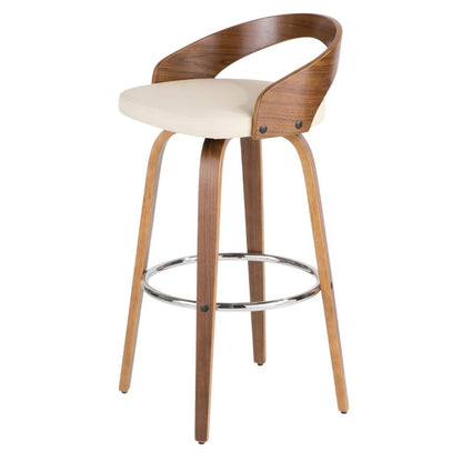 Mid-Century Modern Barstool Set in Walnut and Cream Faux Leather