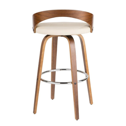Mid-Century Modern Barstool Set in Walnut and Cream Faux Leather