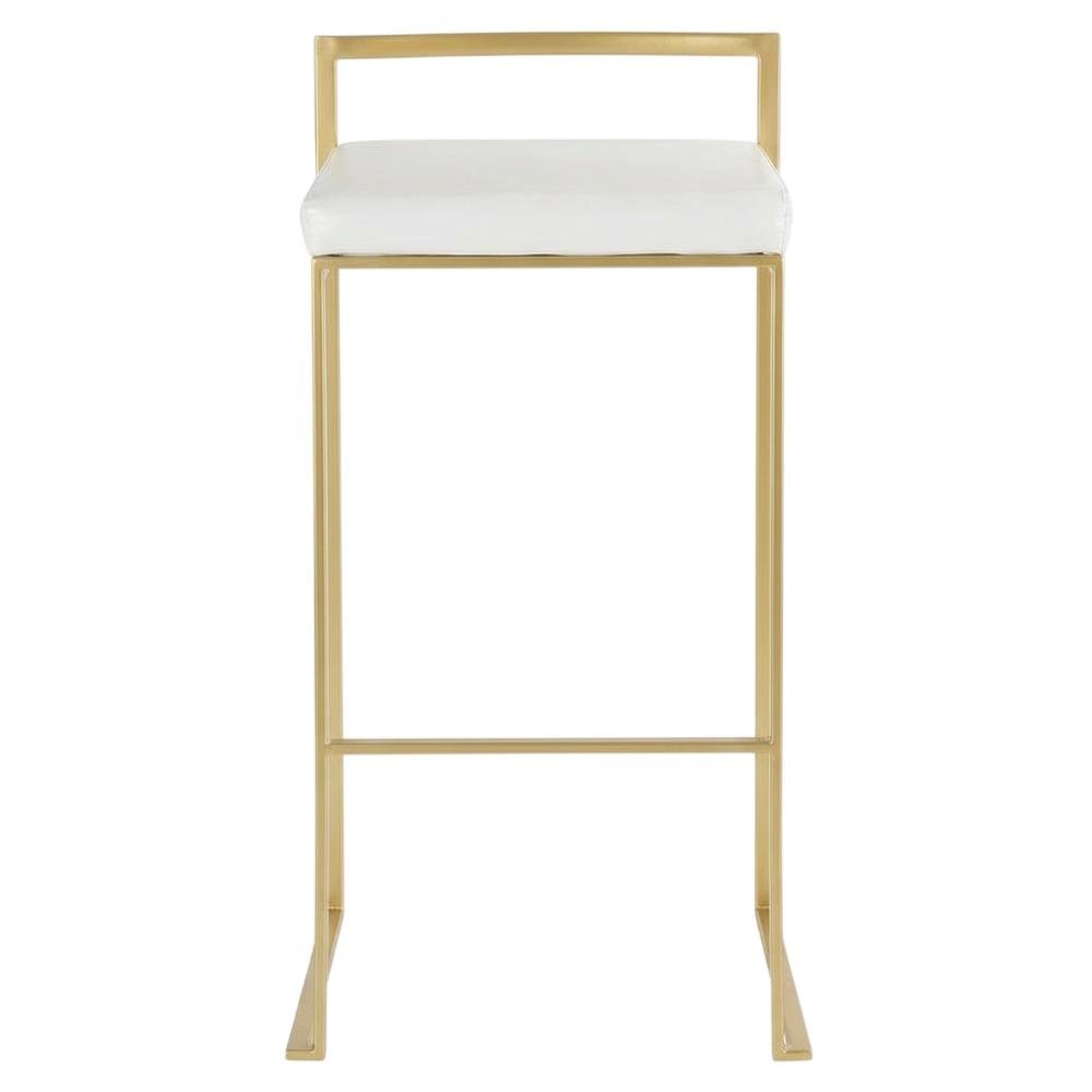 Contemporary Glam Barstools in Gold with White Faux Leather Set of 2