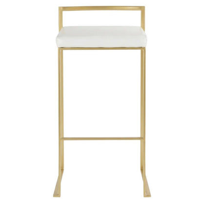 Contemporary Glam Barstools in Gold with White Faux Leather Set of 2