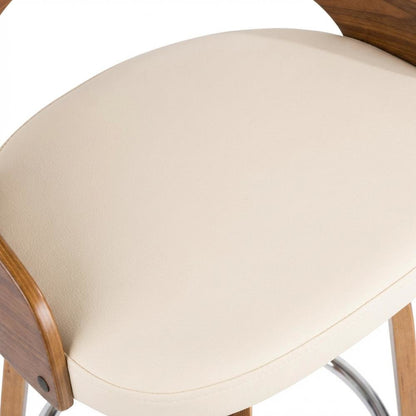 Mid-Century Modern Barstool Set in Walnut and Cream Faux Leather