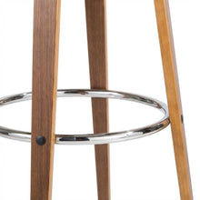 Mid-Century Modern Barstool Set in Walnut and Cream Faux Leather