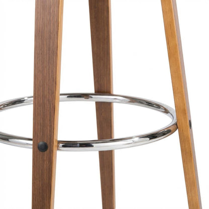 Mid-Century Modern Barstool Set in Walnut and Cream Faux Leather