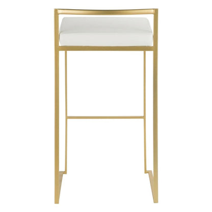 Contemporary Glam Barstools in Gold with White Faux Leather Set of 2