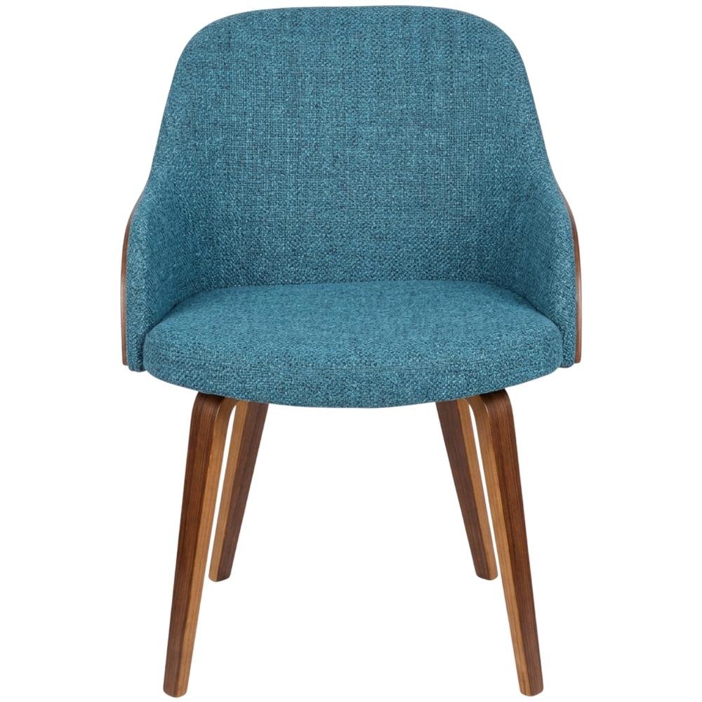 Mid-Century Modern Dining Chair with Walnut Wood Frame, Teal Fabric Upholstery