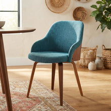 Mid-Century Modern Dining Chair with Walnut Wood Frame, Teal Fabric Upholstery