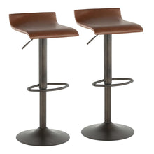 Ale Industrial Barstool in Antique Metal and Brown Faux Leather - Set of 2