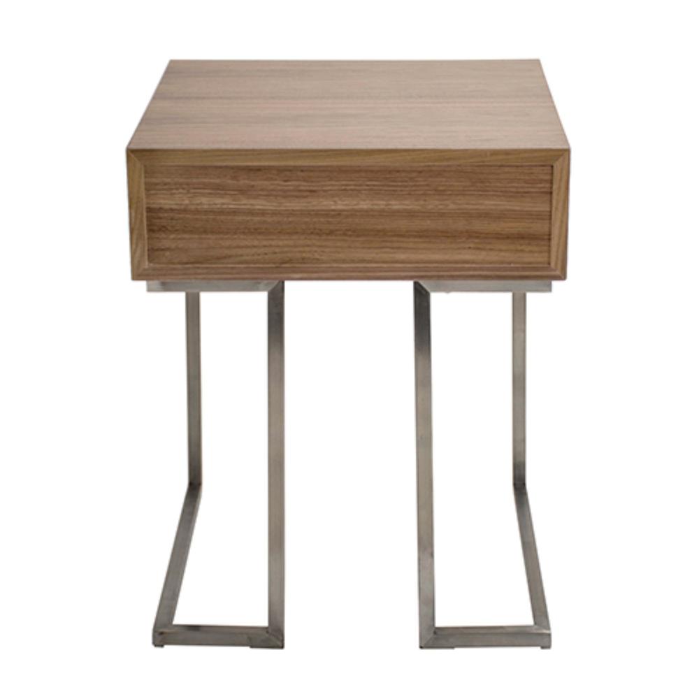 Roman Contemporary End Table in Walnut Wood and Stainless Steel