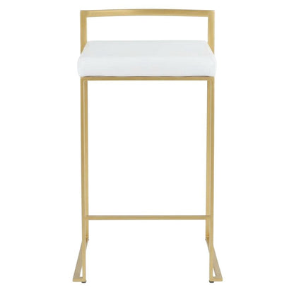 Contemporary-Glam Counter Stool in Gold with White Faux Leather Set of 2