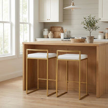 Contemporary-Glam Counter Stool in Gold with White Faux Leather Set of 2