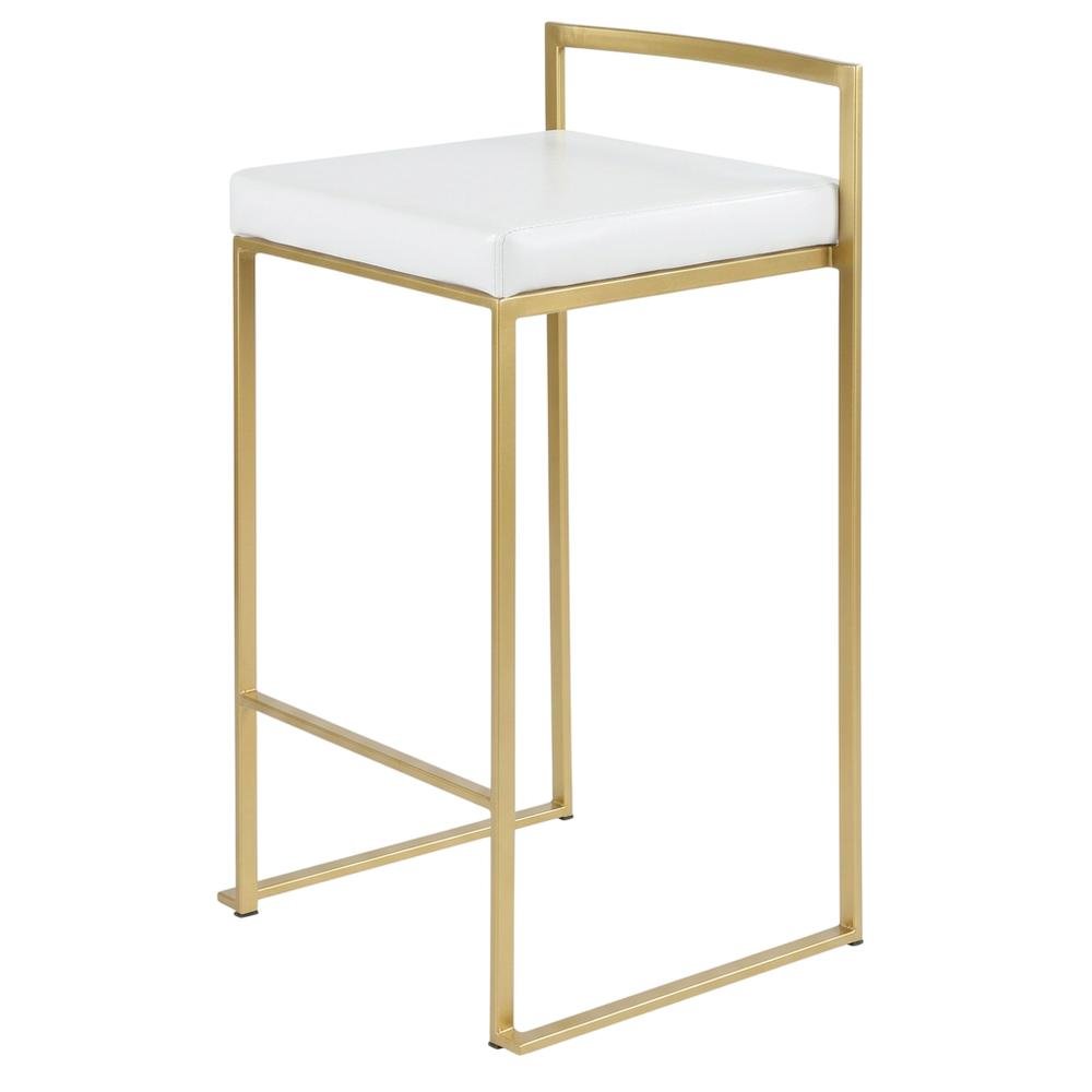 Contemporary-Glam Counter Stool in Gold with White Faux Leather Set of 2