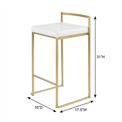 Contemporary-Glam Counter Stool in Gold with White Faux Leather Set of 2