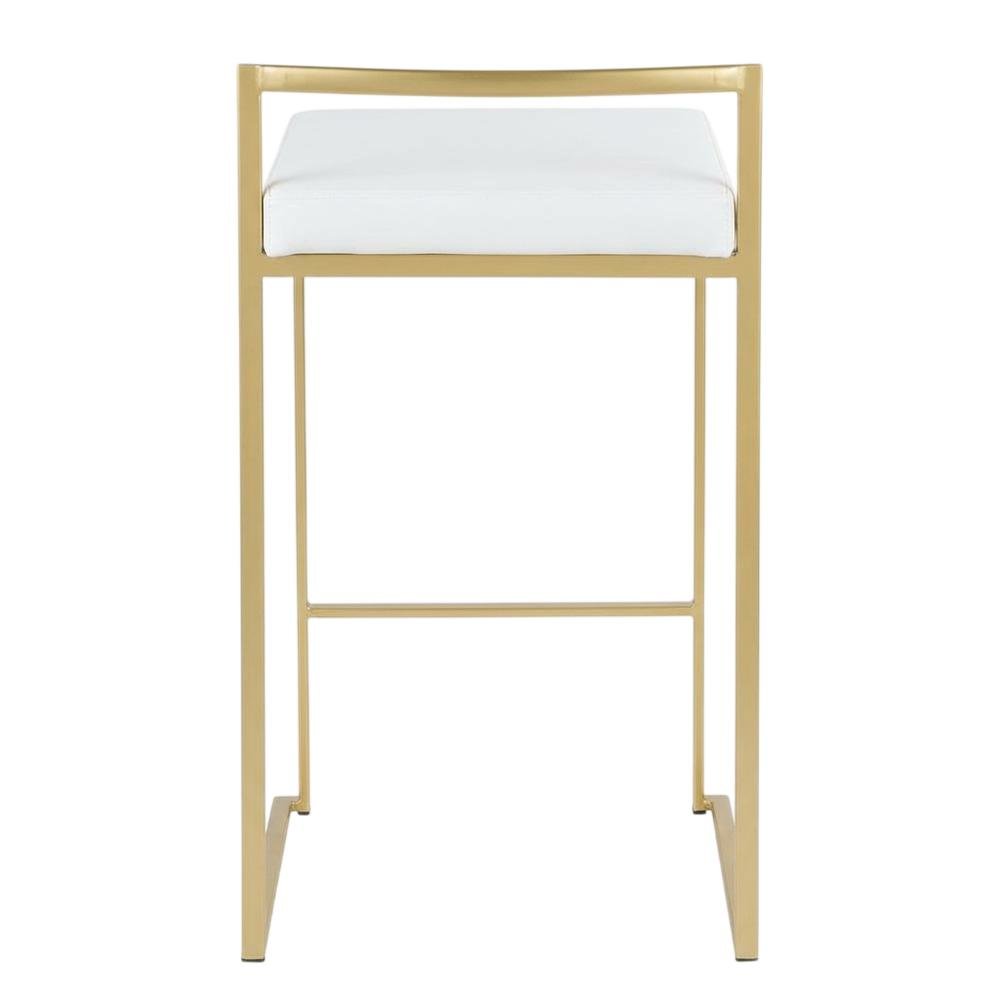 Contemporary-Glam Counter Stool in Gold with White Faux Leather Set of 2