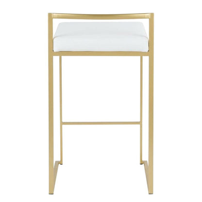Contemporary-Glam Counter Stool in Gold with White Faux Leather Set of 2