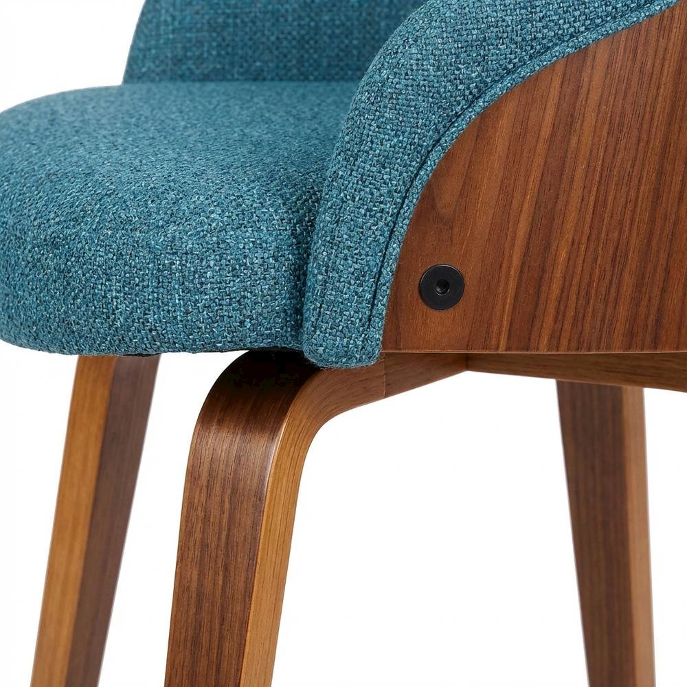 Mid-Century Modern Dining Chair with Walnut Wood Frame, Teal Fabric Upholstery