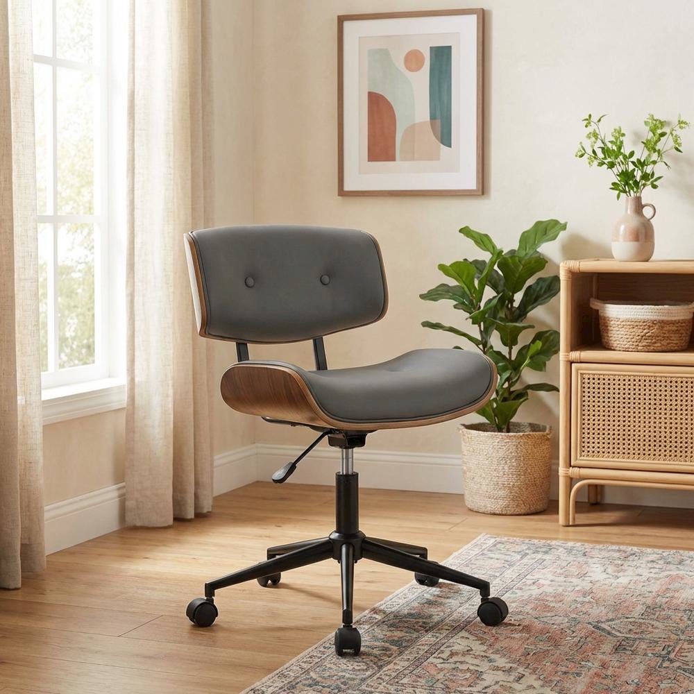 Adjustable Walnut Office Chair with Swivel and Grey Seat for Modern Workspaces