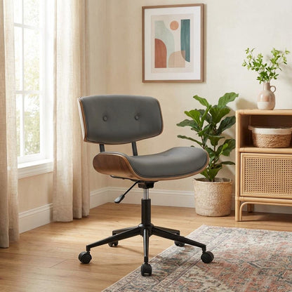 Adjustable Walnut Office Chair with Swivel and Grey Seat for Modern Workspaces