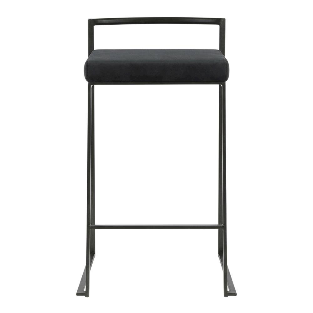 Black contemporary stackable counter stool set with velvet cushions