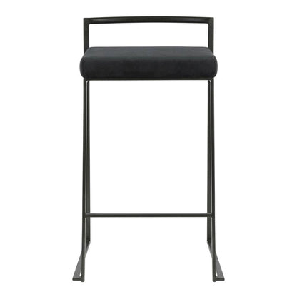 Black contemporary stackable counter stool set with velvet cushions