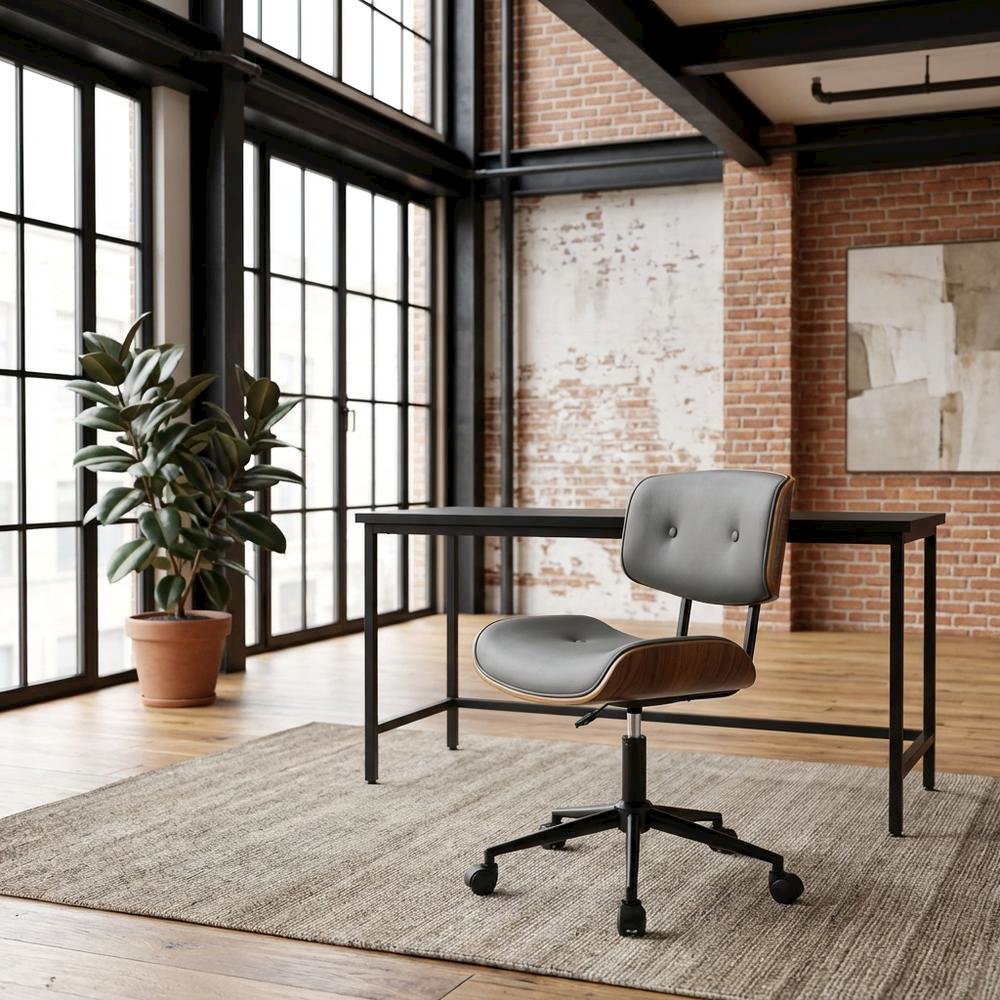 Adjustable Walnut Office Chair with Swivel and Grey Seat for Modern Workspaces