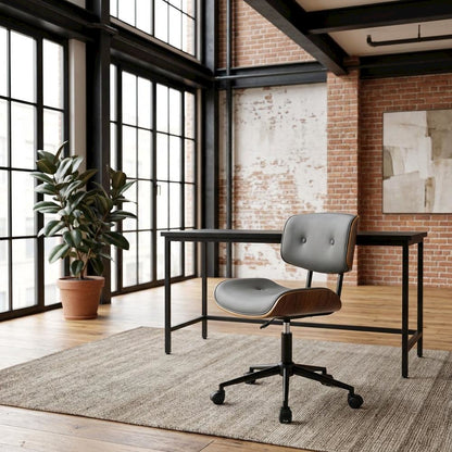 Adjustable Walnut Office Chair with Swivel and Grey Seat for Modern Workspaces