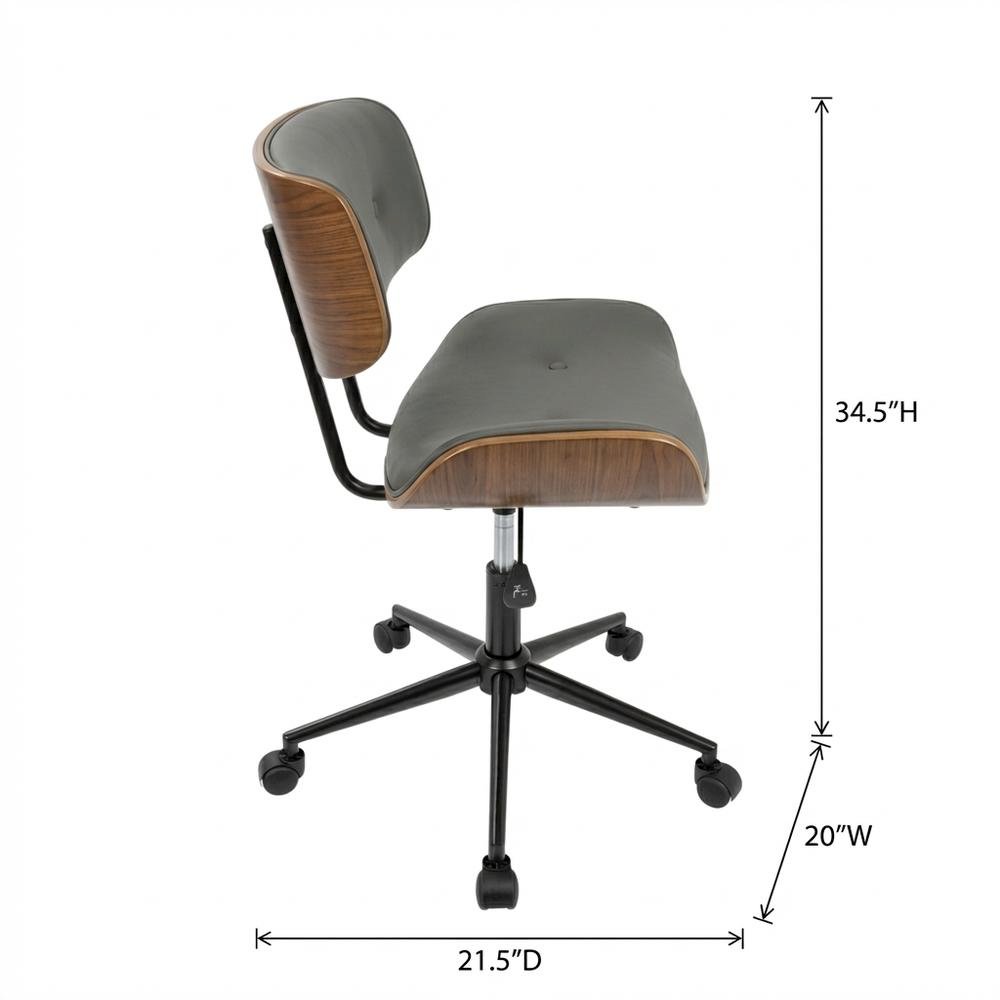 Adjustable Walnut Office Chair with Swivel and Grey Seat for Modern Workspaces