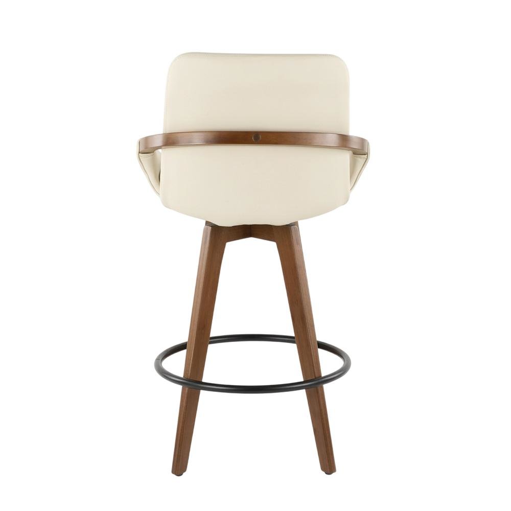 Mid-Century Counter Stool in Walnut and Cream Faux Leather with Armrests