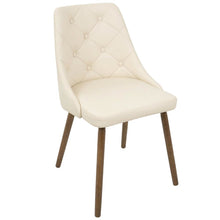 Mid-Century Modern Dining Chair with Walnut Finish, Cream Quilted Faux Leather